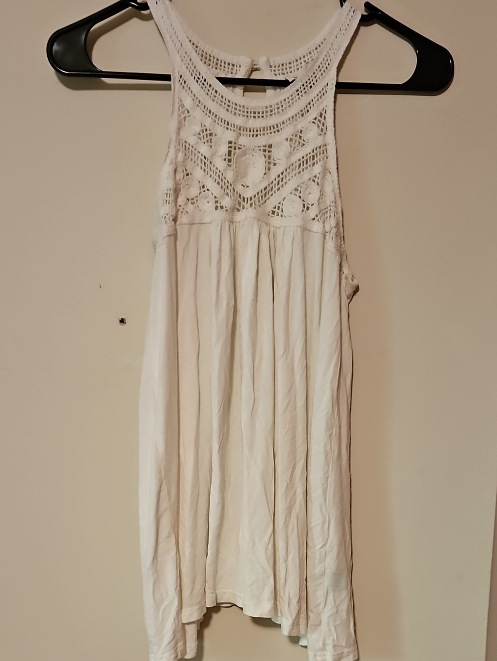 POL White Crochet Yoke Tank